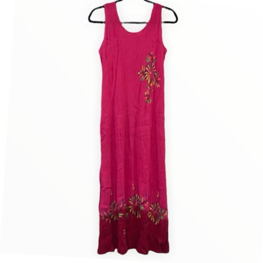 Aloha Pink Hawaiian Maxi Dress One Size Floral Sleeveless Beach Resort NWT